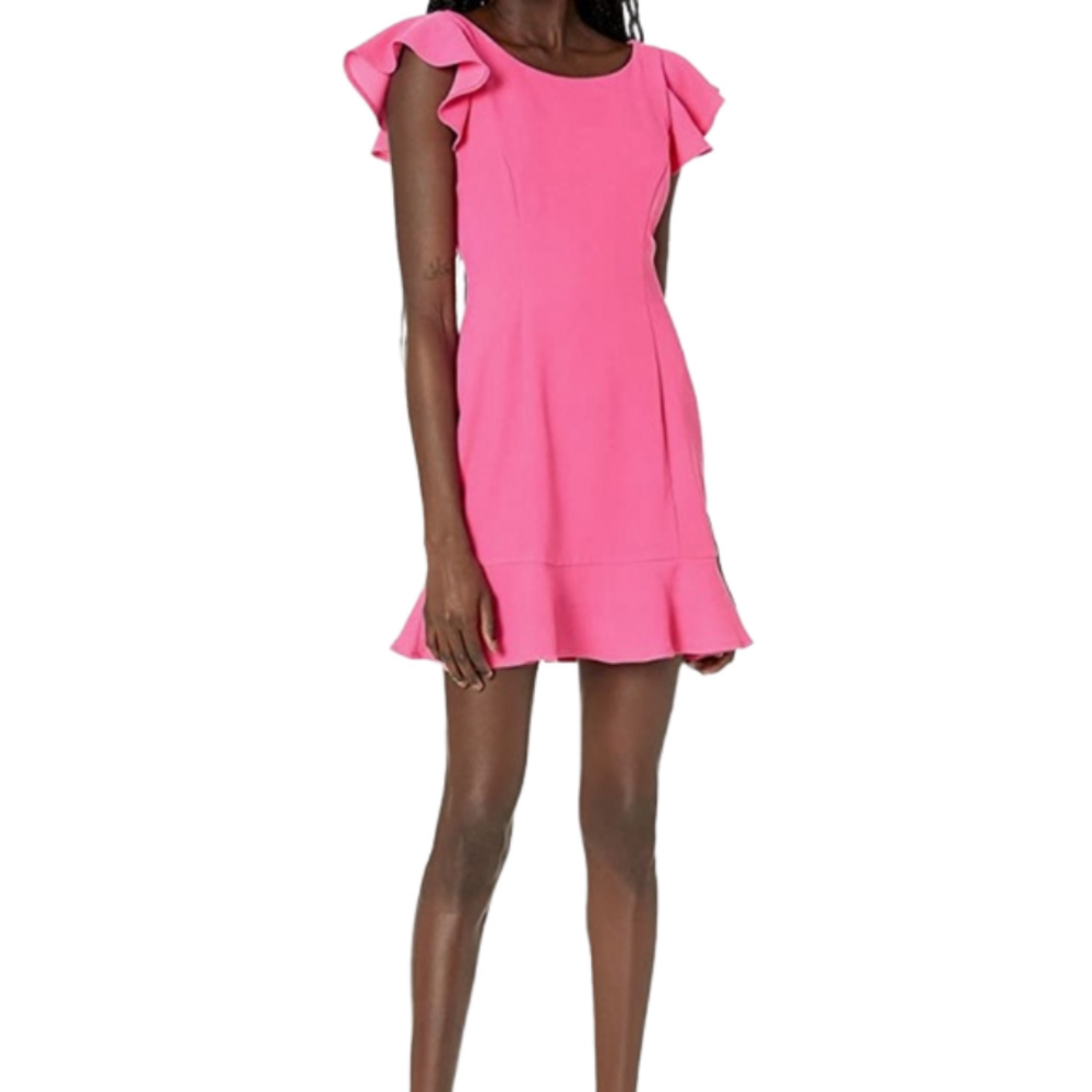BCBG Womens Hot Pink Mini Dress Morgan Ruffle Short Sleeve Size 2